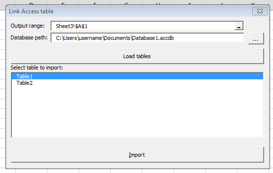 import access excel