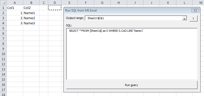 Excel SQL: Run SQL from MS Excel: Step 1