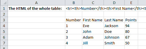Scraping HTML table in Excel