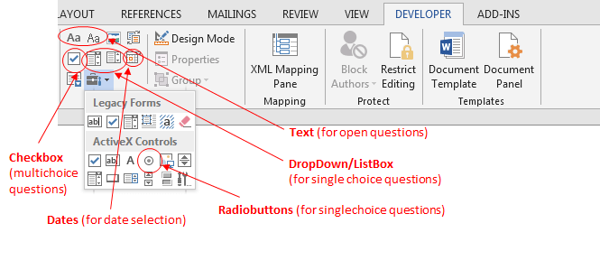 Inserting form controls to Word