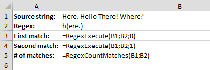 Regex Excel: Regex UDF functions example