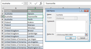 Cascading drop-down: Creating the named ranges