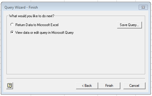 Proceed to edit the MS Query