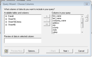 Selecting the Worksheet and columns for your Query