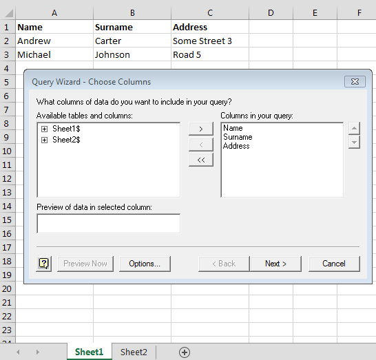 Select any Worksheet you want to merge to proceed