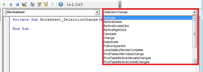 Worksheet VBA Events: Select the desired Worksheet VBA Event