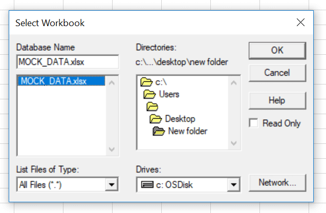 Excel MS Query - Select Data source