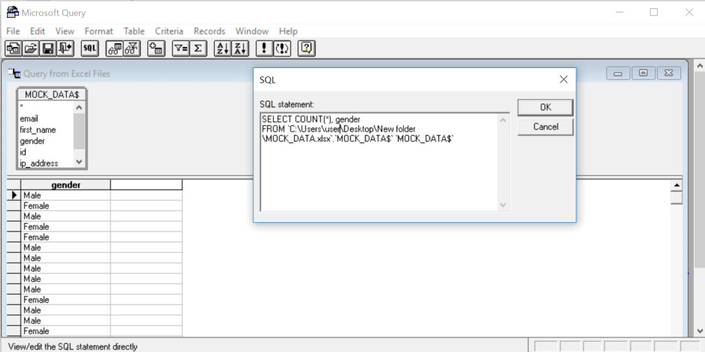 MS Query - Edit SQL