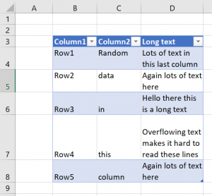 Example table with long text - converted to Excel Table