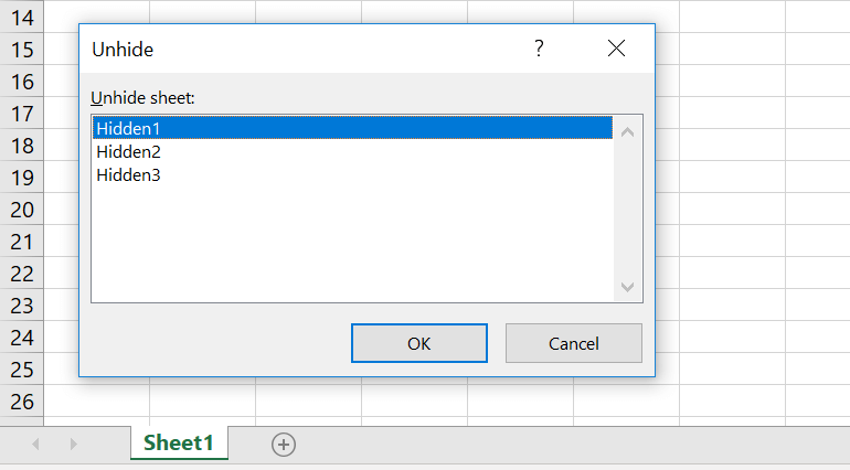 Unhide Sheets in Excel