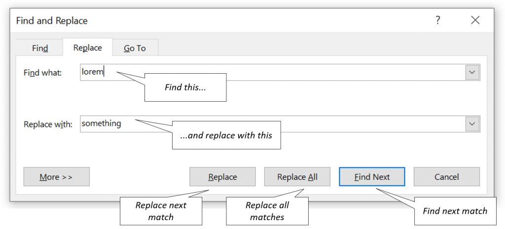 Find and Replace fields explained