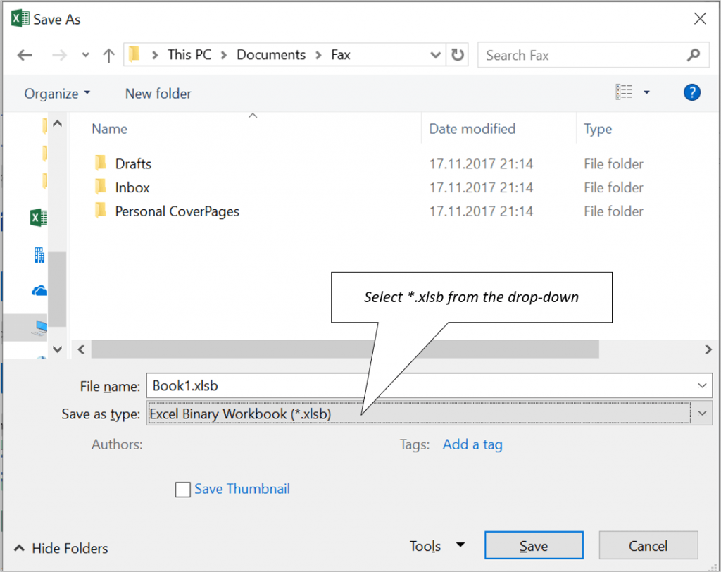 Save Excel file as XLSB