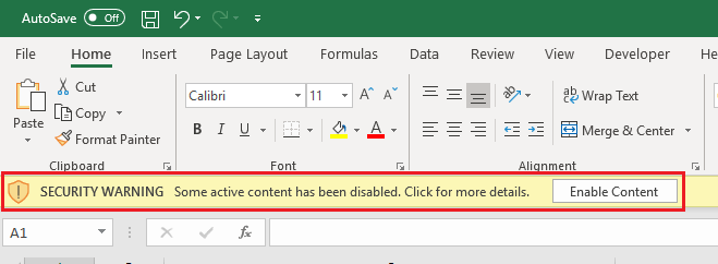 Excel - Macro Security Warning