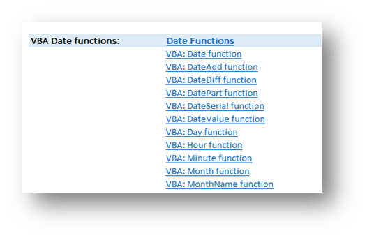 VBA Quick Links Reference