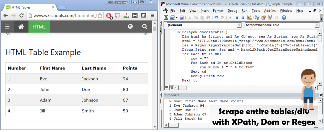 Scrape entire HTML tables or divs